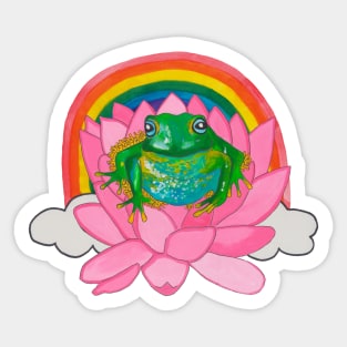 Frog with flower and rainbow Sticker